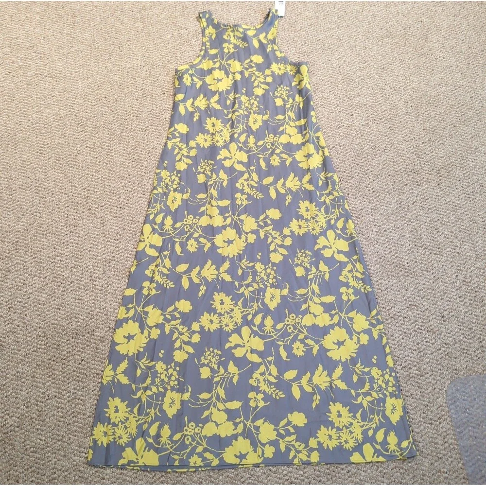 Outerknown Ellison Slip Dress Maxi Womens Small Gray Yellow Floral Sleeveless